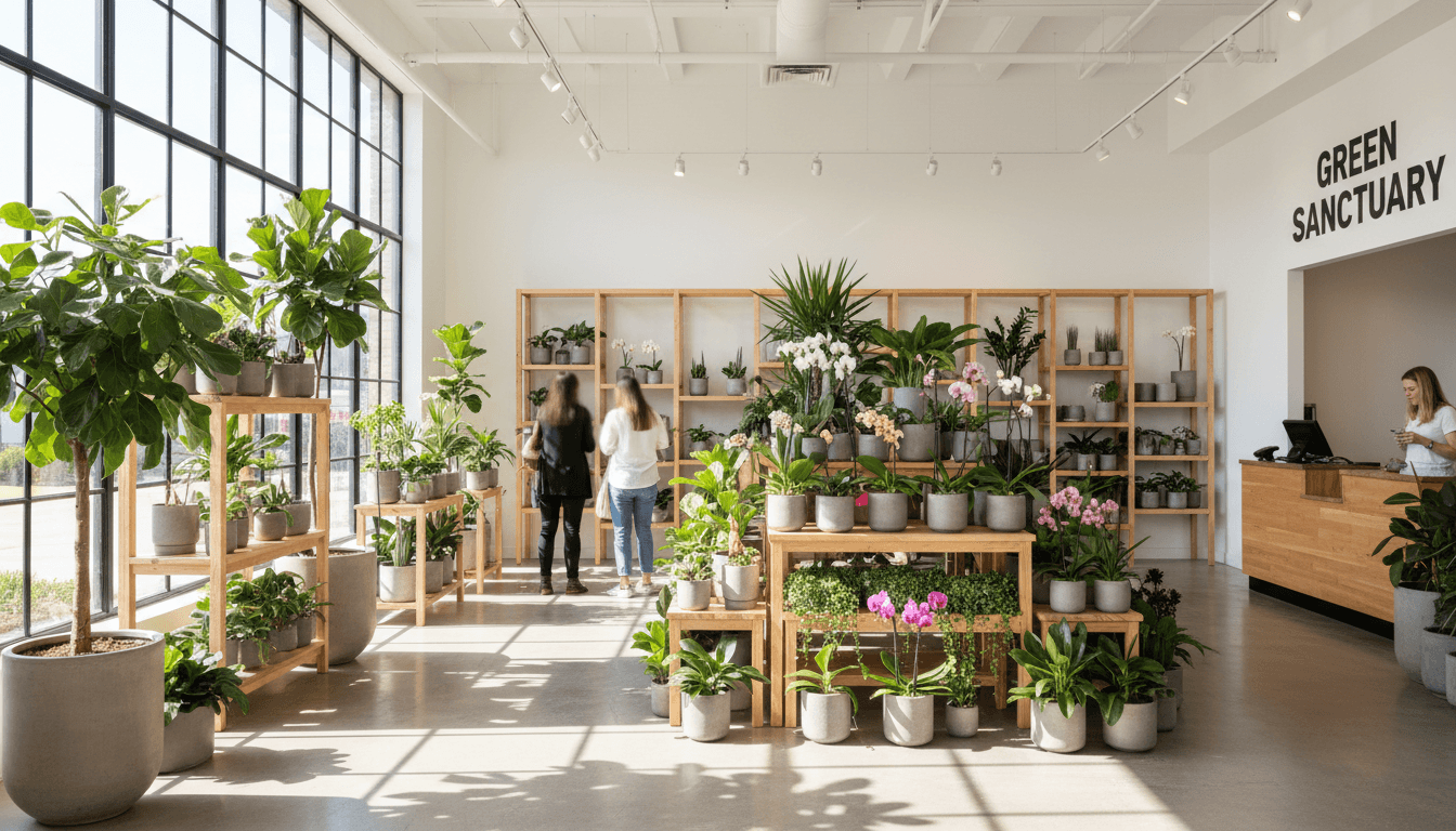 Potted plants and houseplants in retail display