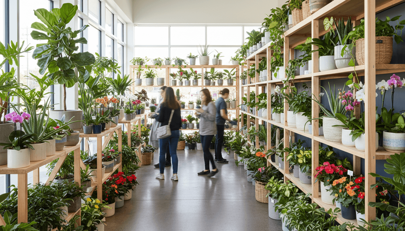 Indoor potted green plants on display