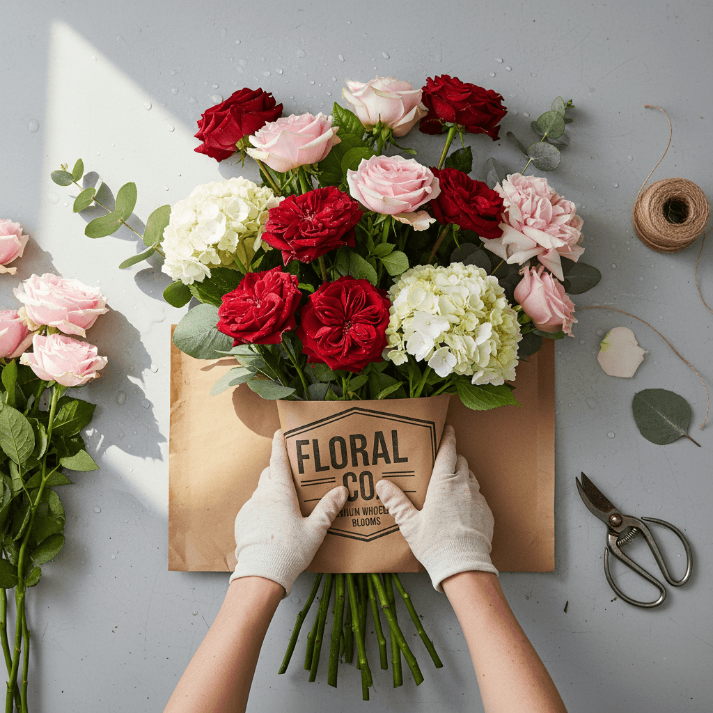 Packaged flower bunches in shipping boxes